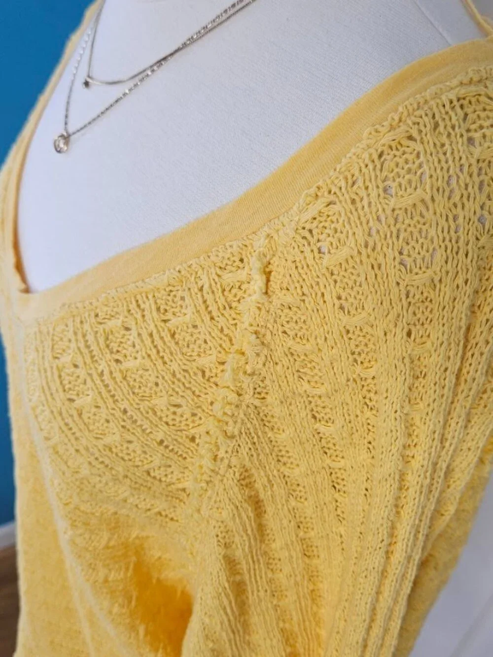Free People Yellow Knit Sweater Cotton Dolman Sleeve Oversized We The Free Small